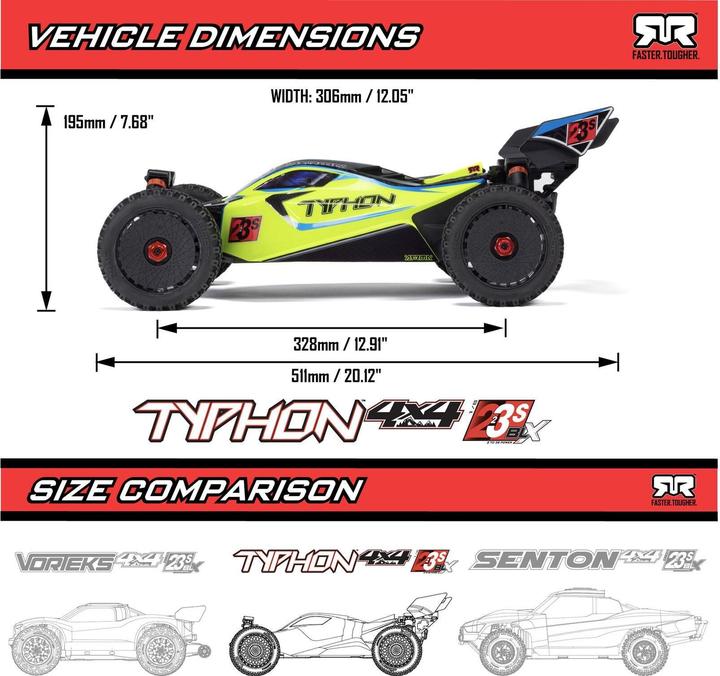 Actual product image Arrma Buggy TYPHON BLX 223S Grün ARTR, 1:8 (ARR Almost Ready to Run)