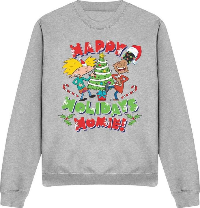 Actual product image Hey Arnold! Unisex Adult Happy Holidays Homie! Arnold & Gerald Christmas Sweatshirt (S)