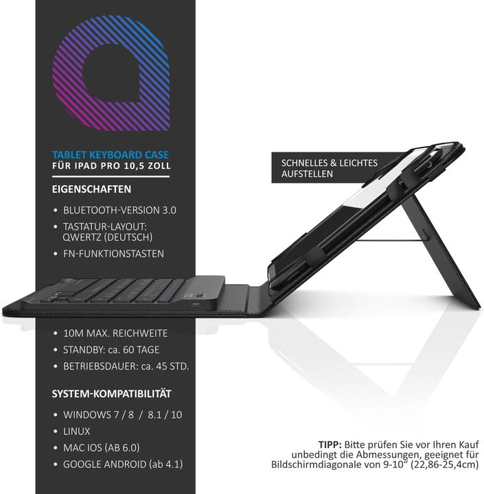 Actual product image Aplic Bluetooth keyboard with case for 9-10" tablets (DE, Trays 9"-10")