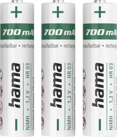Hama Piles NiMH, AAA Micro, 700 mAh, 1,2V, 3 pièces (3 pcs, AAA, 700 mAh)