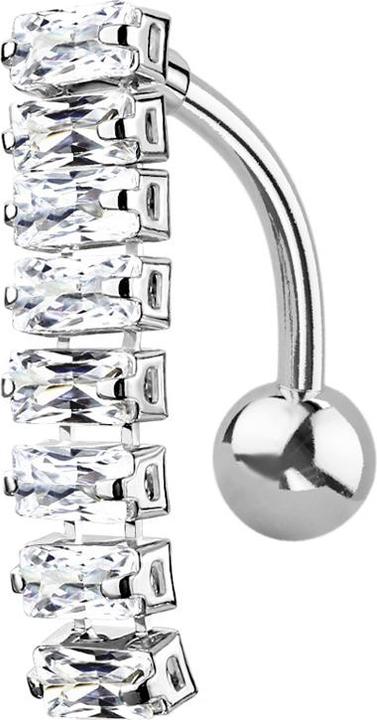 Actual product image Star Piercing Banana silver with pendant bar with rectangular crystals silver (Surgical steel 316L, Brass)