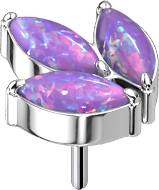 Star Piercing Threadless silber drei Oval Opale violett (Titan G23, ohne Messing)