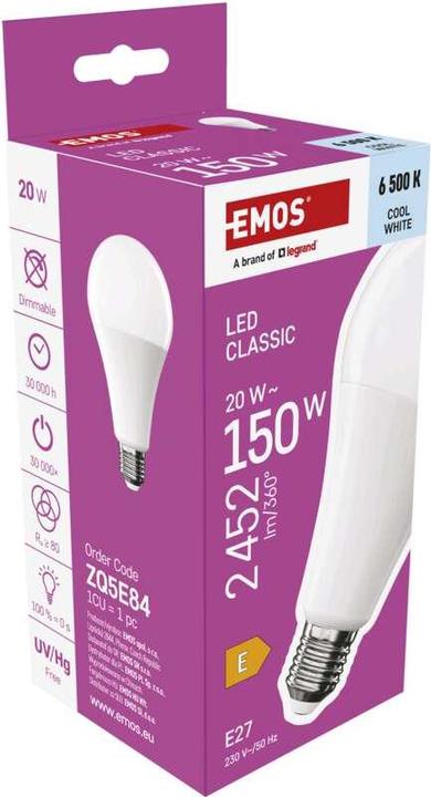 Produktbild Emos LED Lampe Classic A80 / E27 / 20 W (150 W) / 2452 lm / Kalt-Weiss (E27, 20 W, 2452 lm, 1 x, E)