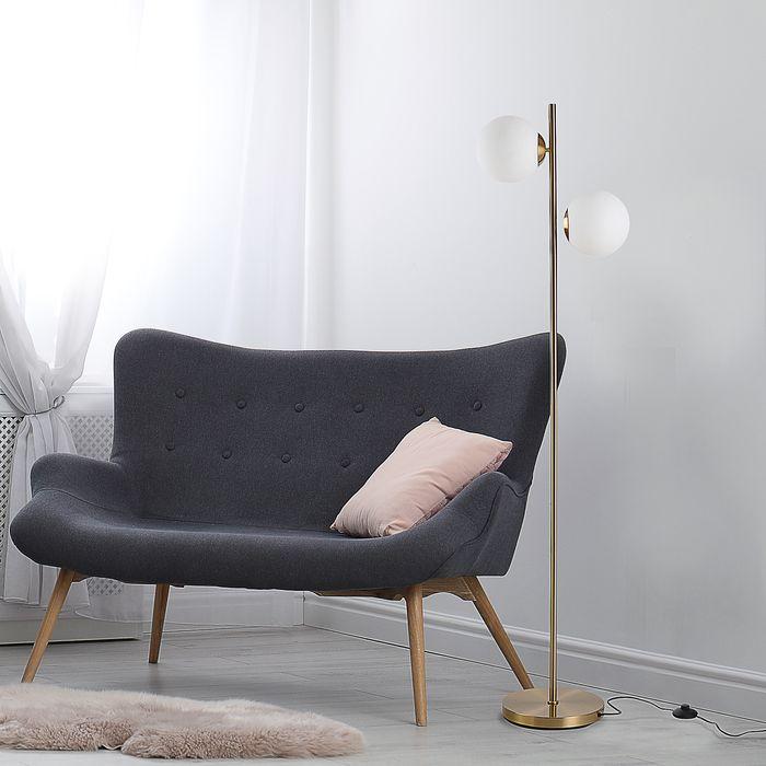 Image du produit Swisshandel24 Lampadaire Lampadaire Abat-jour en verre en 2 parties, acier+verre, 39 x 28 x 165cm (Golden (E27)