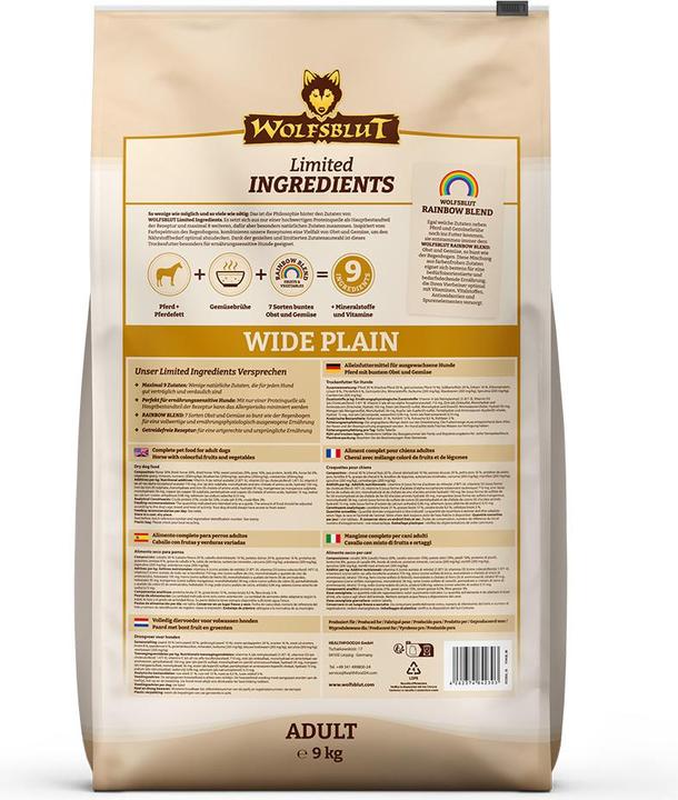 Nährwerte und Zutaten Wolfsblut Limited Ingredients Adult Wide Plain für Hunde 9 kg (Adult, 1 Stk., 9000 g)