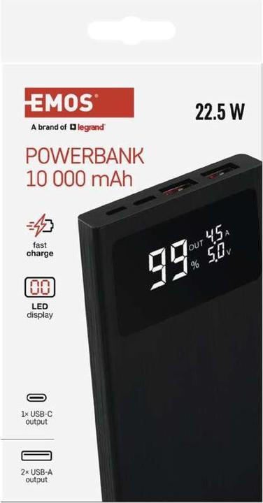 Image du produit Emos Banque d'alimentation BetaQ 10, 10 000 mAh, 22,5 W, noir (10000 mAh, 22.50 W, 37 Wh)