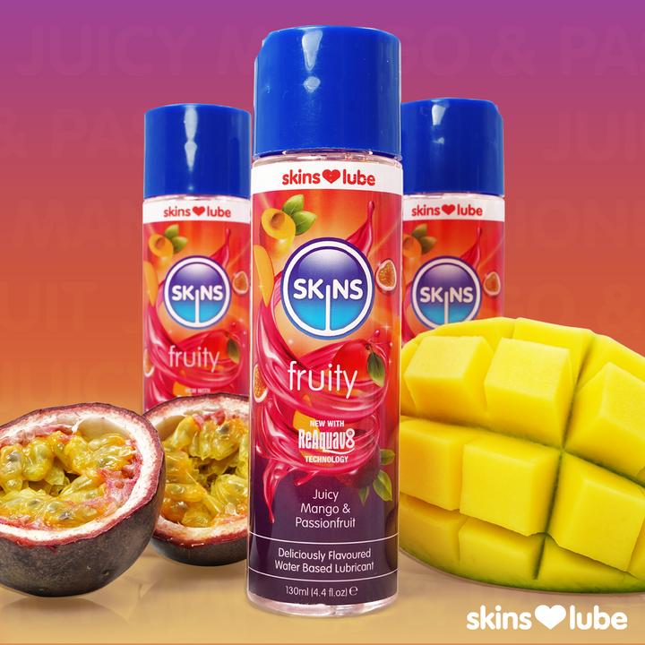 Immagine prodotto Skins Fruity" Juicy Mango & Passionfruit 130ml Lubrificante con aromi naturali alla frutta (130 ml)