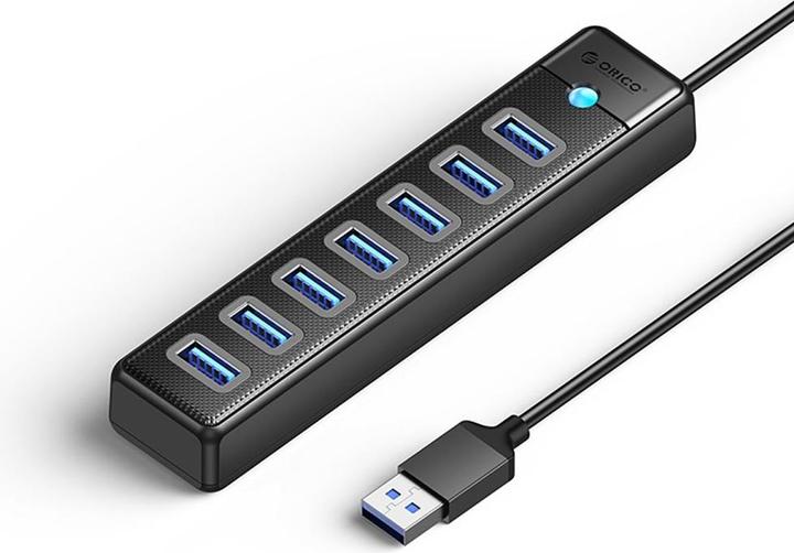 Produktbild Orico Converter PW7U-U3 hub 7x USB-A 3.0 + USB-C 5V/3A 1m - black (USB-C, 7 Ports)