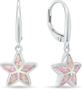 Actual product image Brilio Silver - Silver dangle earrings Stars with pink opals EA1162WP