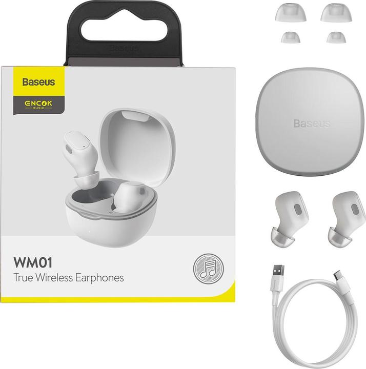 Actual product image Baseus Encok True Wireless Earphones WM01 (White) (5 h, Wireless)