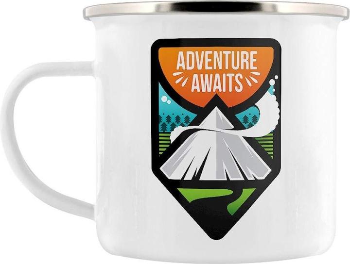 Actual product image Grindstore Adventure Awaits enamel mug
