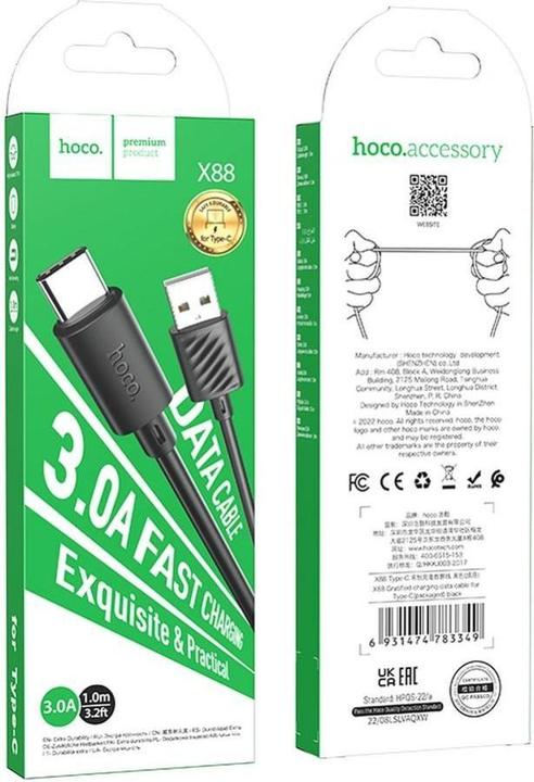 Immagine prodotto Hoco Da USB-A a USB-C X88, 18W, 2A, 1m, nero (1 m)