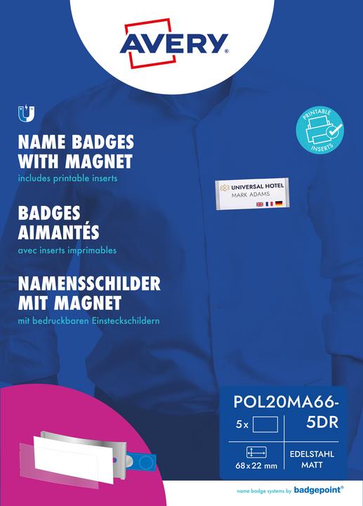 Immagine prodotto Badgepoint POL20MA66-5DR Badge portanome, 64 x 22 mm, color metallo