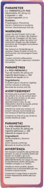 Valeurs nutritives et ingrédients SKE 4in1 Pod 2x (Framboise, Myrtille)