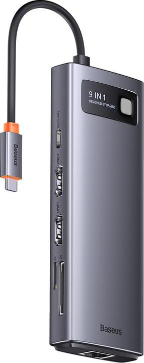 Actual product image Baseus Metal Gleam Series 9-in-1 Multifunctional Type-C HUB Docking Station Gray Type-C to HDMI*2+USB3.0*2 (USB-C, 9 Ports)
