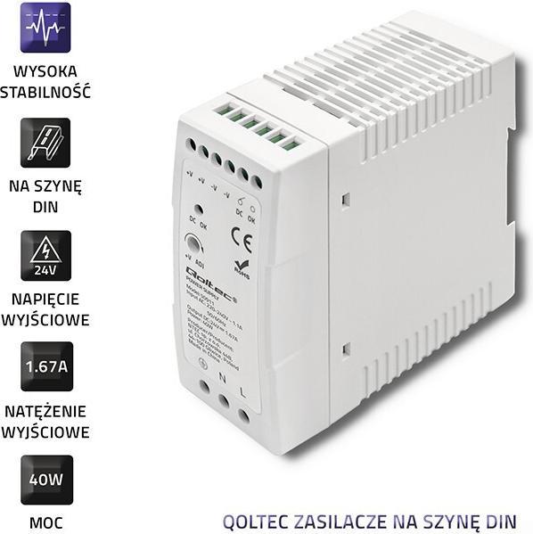 Produktbild Qoltec 50911 Zasilacz na szynę DIN 40W 24V 1.67A Biały Slim (Netzteil)