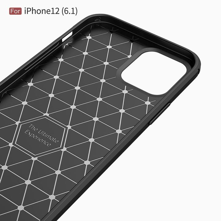 Produktbild König Design Hülle Handy Schutz für Apple iPhone 12 Case Cover Bumper Carbon Optik Etuis Blau (Apple iPhone 12, Realme 12 Pro+)