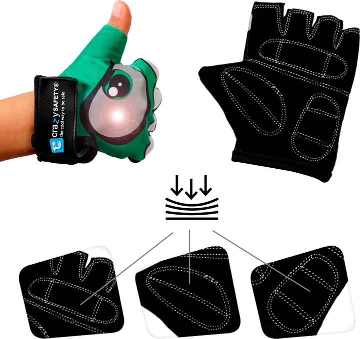 Produktbild Crazy Safety Kids bike gloves with reflective eyes and padded palms - Green - Size S (S)