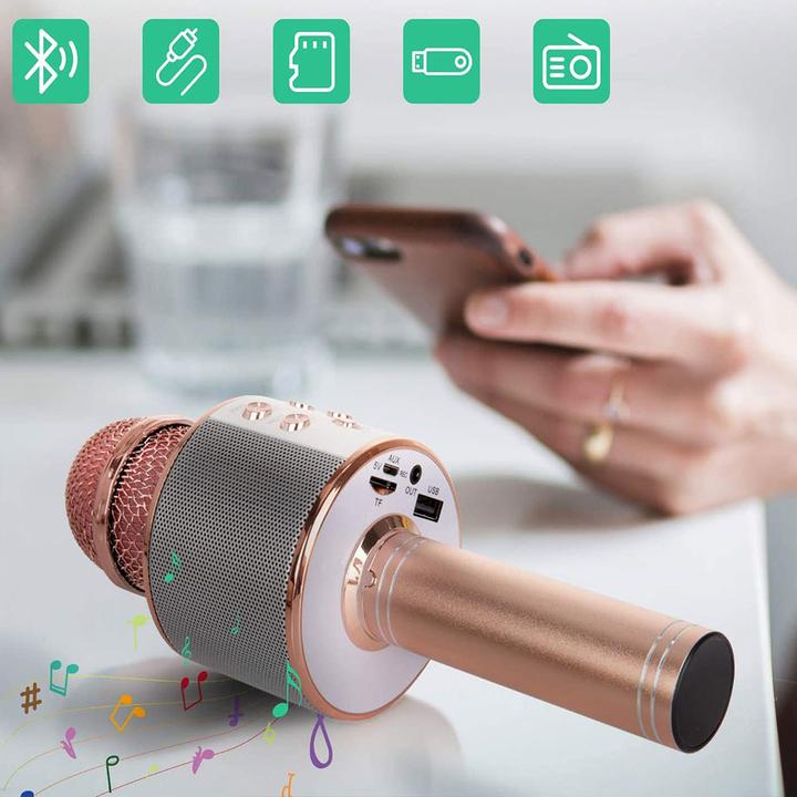 Immagine prodotto Esmée Microfono per karaoke con Bluetooth, AUX e altoparlante - oro rosa (iOS/Android)