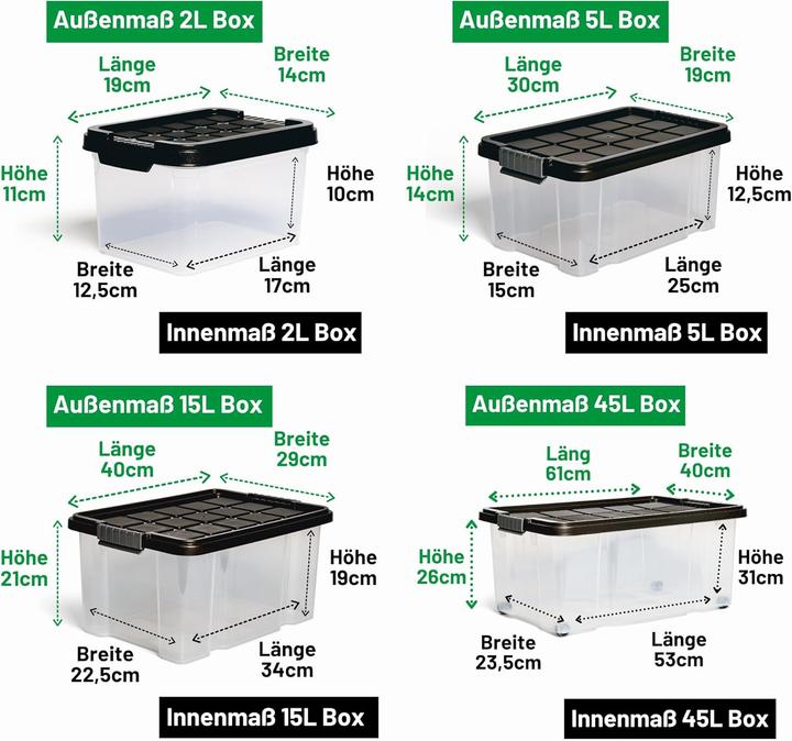 Produktbild Novatool Novaliv 7 tlg Sparset Aufbewahrungsboxen mit Deckel Anthrazit 1x45 L + 2x 15L + 2x 5L + 2x 2L Nestba (45 l)