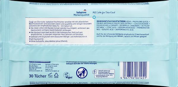 Nutritional values and ingredients dm babylove Sensitive (30 Piece)