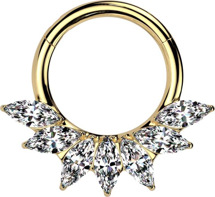 Produktbild Star Piercing Micro Segmentring klappbar vergoldet sieben Ovale Kristalle silber (Titan G23)