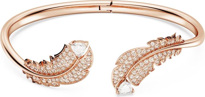 Swarovski Nice Armreif Feder Weiss Roségold (16 cm, Swarovski Metall)