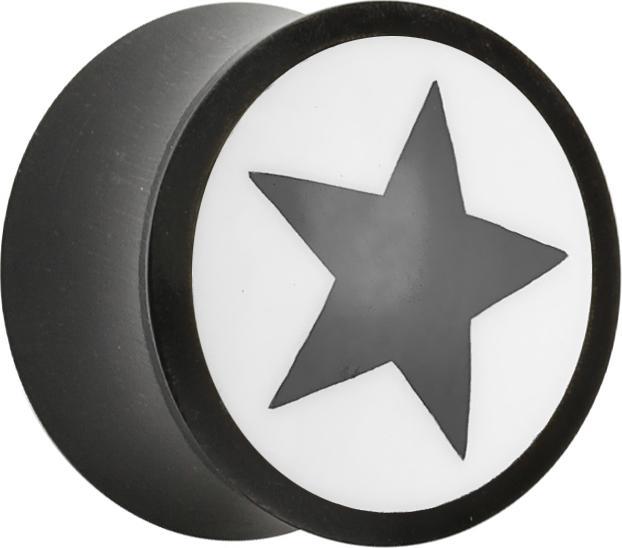 Produktbild Star Piercing Flared Plug aus Wasserbüffelhorn mit Stern und Wasserbüffelknochen-Einsatz (ohne Messing, Organisch)