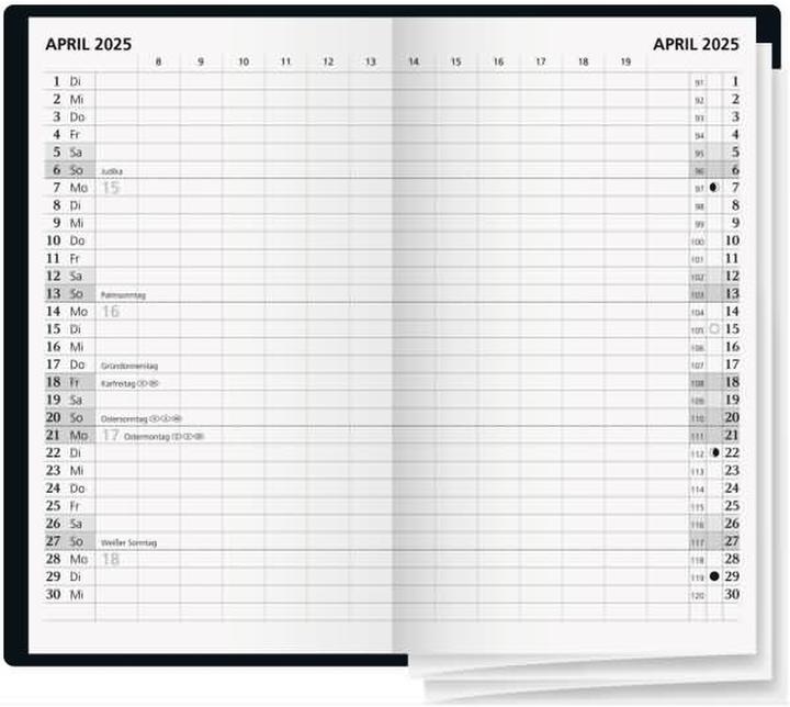 Nutritional values and ingredients Glocken Pocket calendar 8,7x15,3cm 1 month/2 pages black calendar 2025