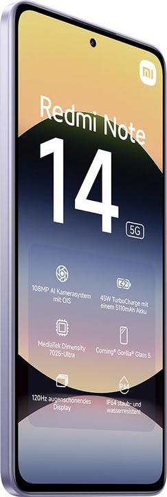 Produktbild Xiaomi Redmi Note 14 (256 GB, Lavender Purple, 262.60", Dual SIM, 108 Mpx, 5G)