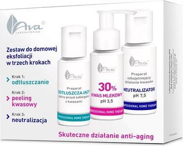 Ava Cosmetics PHT Zestaw do domowej eksfoliacji: preparat odtłuszczający 50ml + kwas mlekowy 30% 50ml + (Puder)