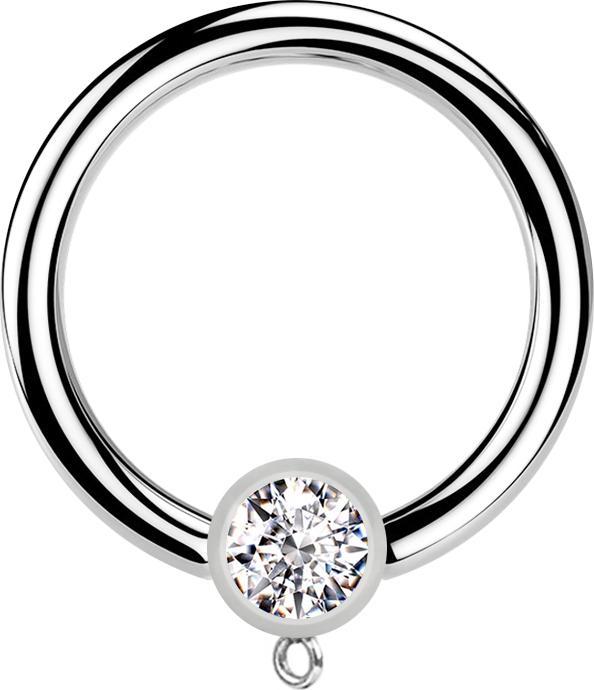 Immagine prodotto Star Piercing Anello Micro Closure in argento con cilindro di cristallo in argento Anello per ciondolo (senza ottone, Acciaio chirurgico 316L)