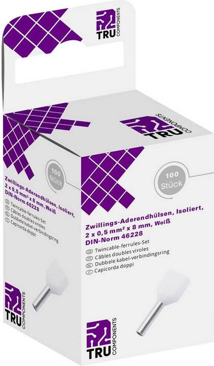 Tru Components Aderendhülsen-Sortiment, Duo - 2 x 0.5 mmÂ² x 8 mm, 100 tlg