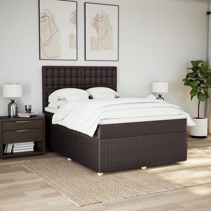 Produktbild VidaXL Boxspringbett Polsterbett Bett mit Matratze Dunkelbraun 140x200cm Stoff (140 x 200 cm, 140 x 200 cm)