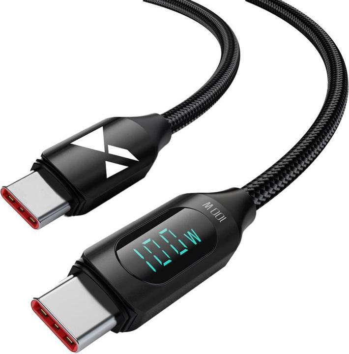 Wozinsky WUCCC2 USB C – USB-C-Kabel mit PD-Display 100 W 2 m – Schwarz (2 m, USB 2.0)