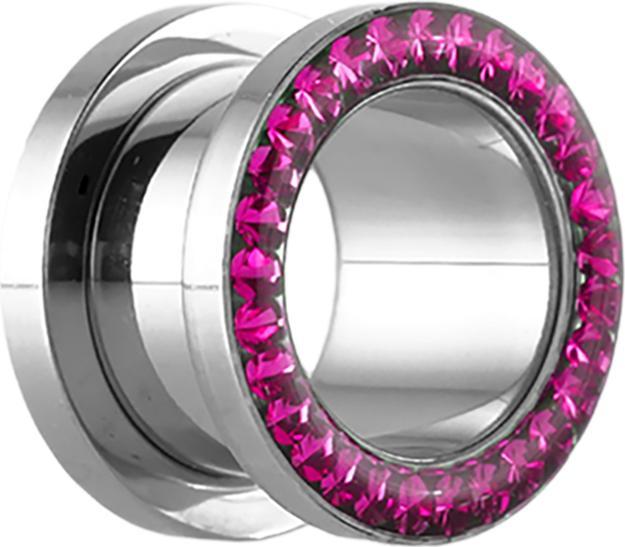 Produktbild Star Piercing Flesh Tunnel High Polished mit Kristall fuchsia und Epoxy Schutzschicht (Chirurgenstahl 316L, ohne Messing)