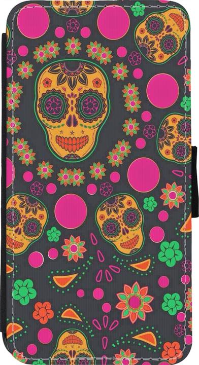 Actual product image PhoneLook Cover Wallet black Halloween 22 colourful mexican skulls (Apple iPhone 11 Pro Max)