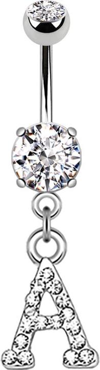 Produktbild Star Piercing Banane silber mit Anhänger Kristall Buchstabe A (Messing, Chirurgenstahl 316L)