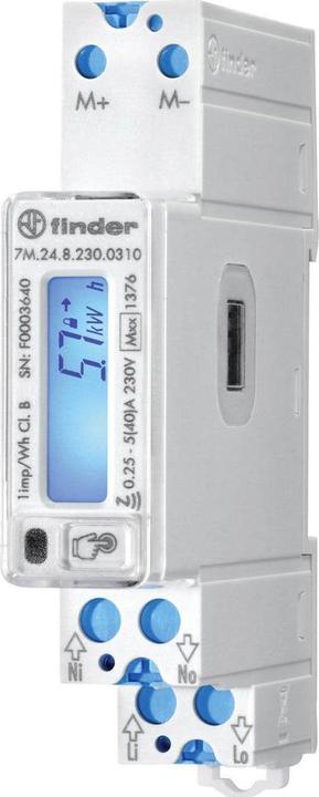 Finder 7M.24.8.230.0310 kWh-meter 1-fase Digitaal 40 A Conform MID: Ja 1 stuk(s)