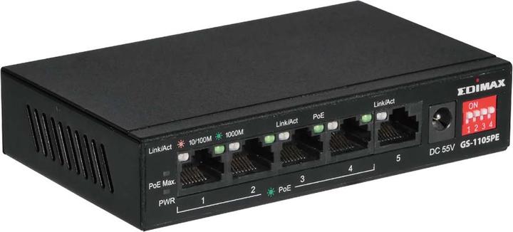 Image du produit edimax Commutateur Gigabit PoE+ longue portée à 5 ports, 4 ports PoE+ et interrupteur DIP (5 Ports)