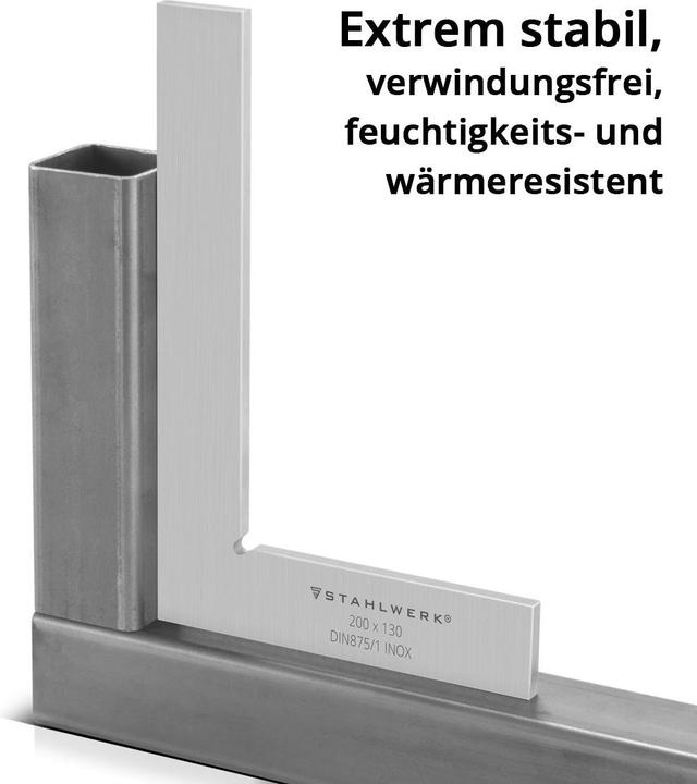 Produktbild Stahlwerk Flachwinkel 90° 200 x 130 mm DIN 875/1 aus rostfreiem Edelstahl