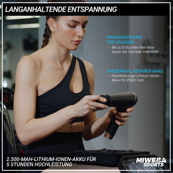 Actual product image Miweba Massage Gun MM100 SPORTS Fascia Muscle Massage Gun 6 Attachments Heads (Black/Gold)