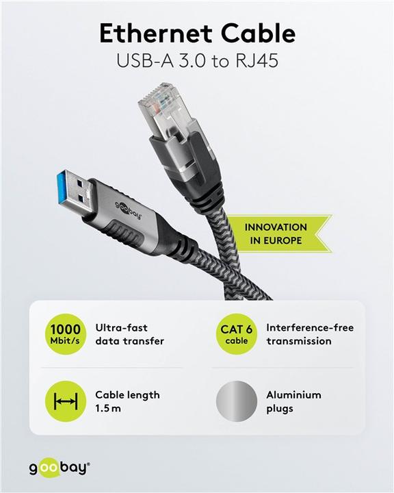 Produktbild Goobay Ethernet-Kabel USB-A auf RJ45, 1,5 m (USB 3.0, RJ45, RJ45 (1x))