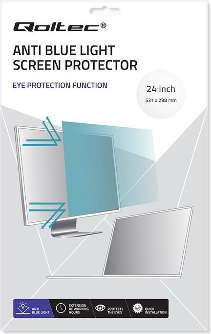 Immagine prodotto Qoltec Filtro luce blu 24 | 16:9 | cura degli occhi | antiriflesso | opaco | per monitor (24", 16 : 9)