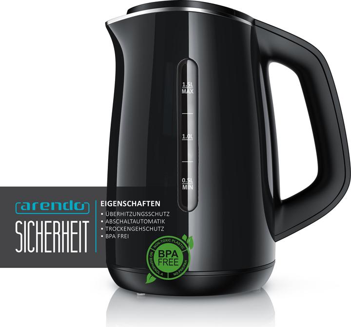 Image du produit Arendo Bouilloire 1,5 l, 2200 W, acier inoxydable & verre avec passoire à thé, théière, sélection de la (1.50 l)