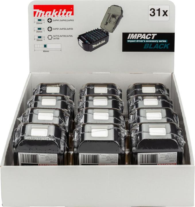 Produktbild Makita E-03090 Display 12x Impact Black Bit-Set 31 Teile