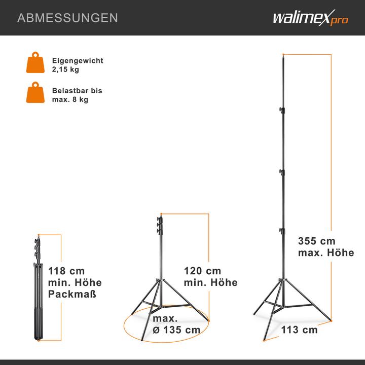 Produktbild Walimex pro pro Lampenstativ AIR mit Luftdämpfung (355 cm, 8 kg)