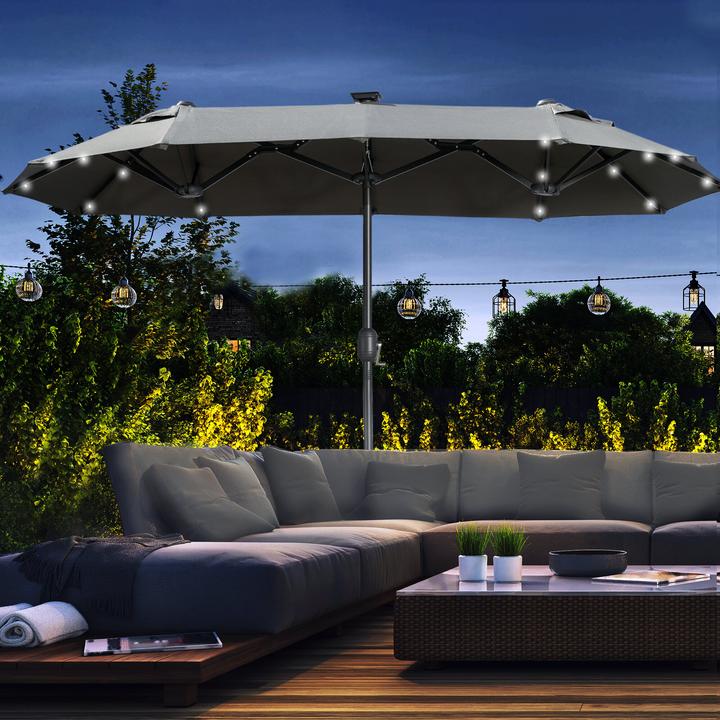 Image du produit Outsunny Parasol double, LED, angle d'inclinaison réglable, gris foncé 295 x 219cm (1.50 m)