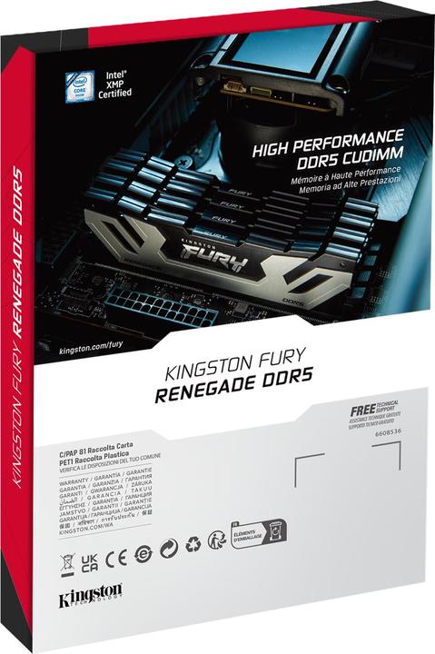 Immagine prodotto Kingston Technology FURY 24GB 8400MT/s DDR5 CL40 CUDIMM Renegade Silver XMP, 24 GB, 1 x 24 GB, DDR5 (1 x 24GB, 8400 MHz, RAM DDR5, DIMM)