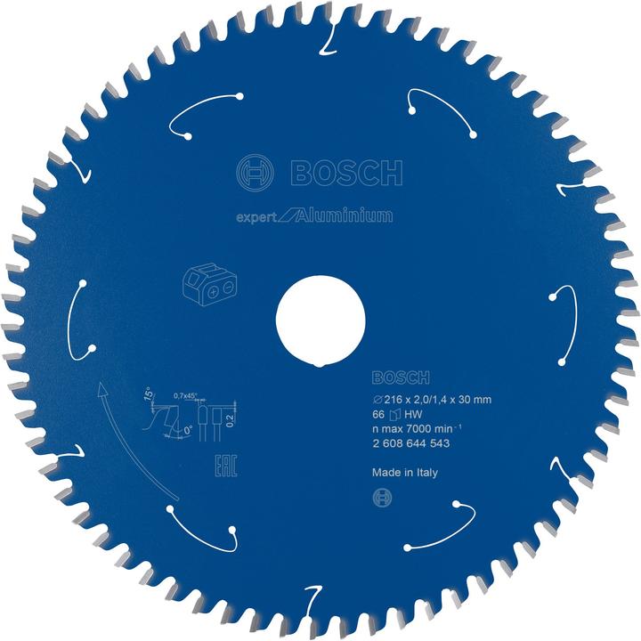 Bosch Professional Zubehör Lame de scie circulaire Expert for Aluminium pour scies à batterie, 216 x 2/1,4 x 30, 66 dents